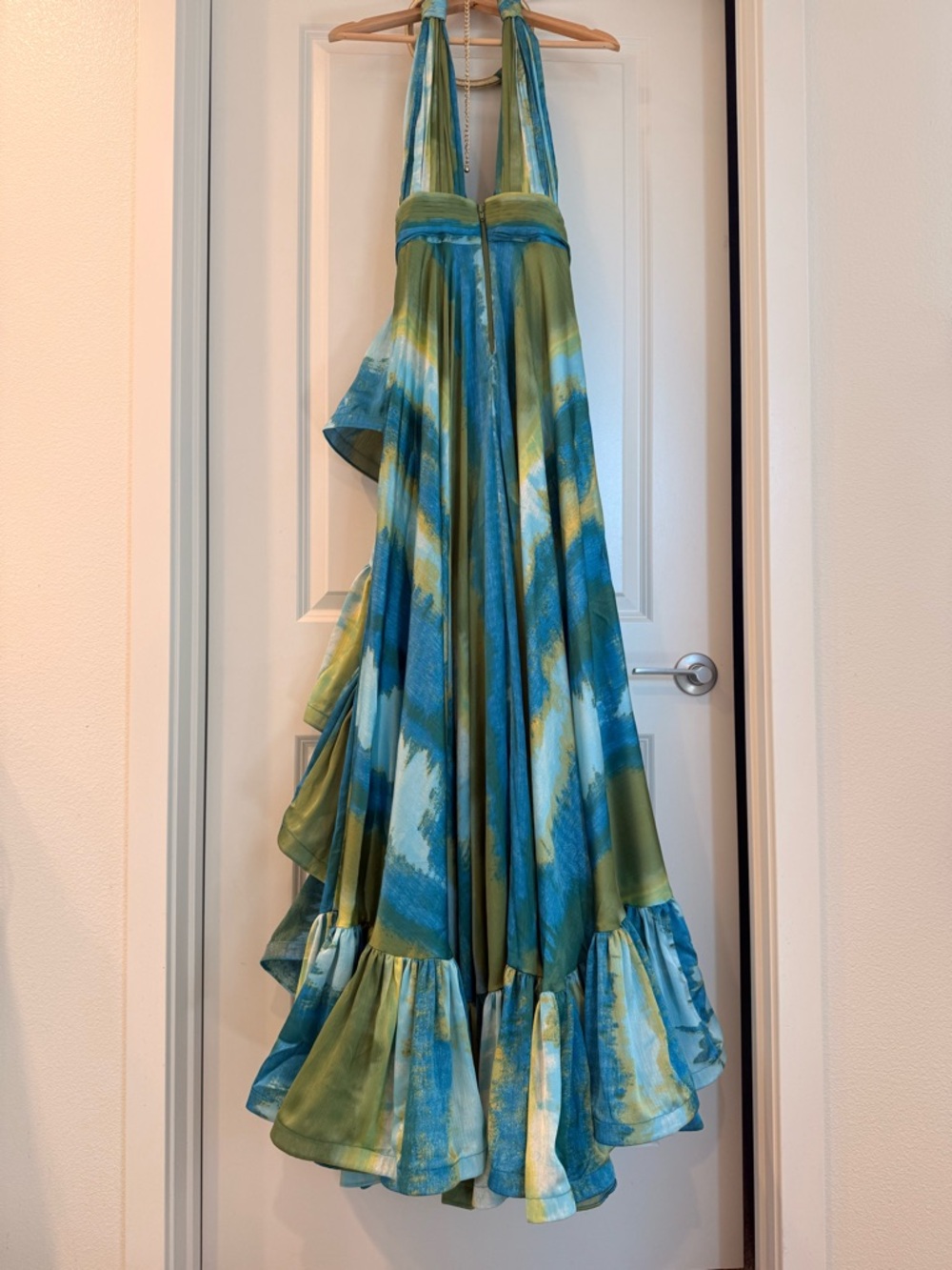 Bronx and Banco Palma Coastal Gown Teal & Lime Halter High-Low Ruffle Maxi Dress - Picture 17 of 17